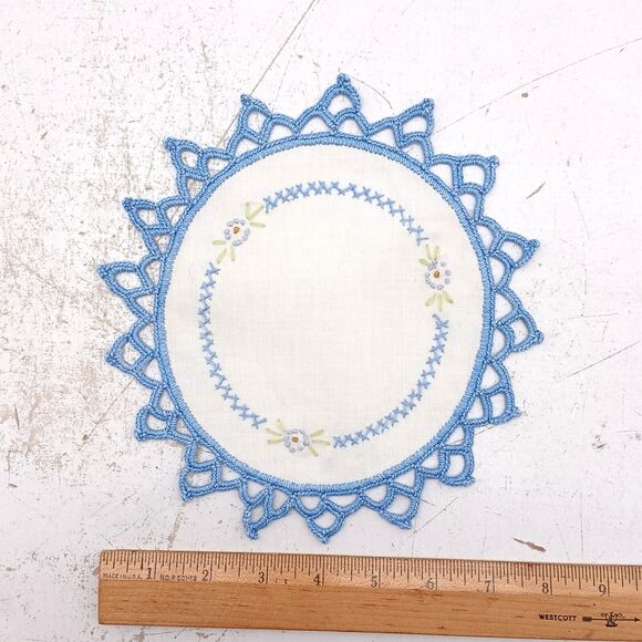 12 PCS Doilies Crochet Round Lace Blue Handmade Table Placemat Cotton Coasters - Picture 12 of 14